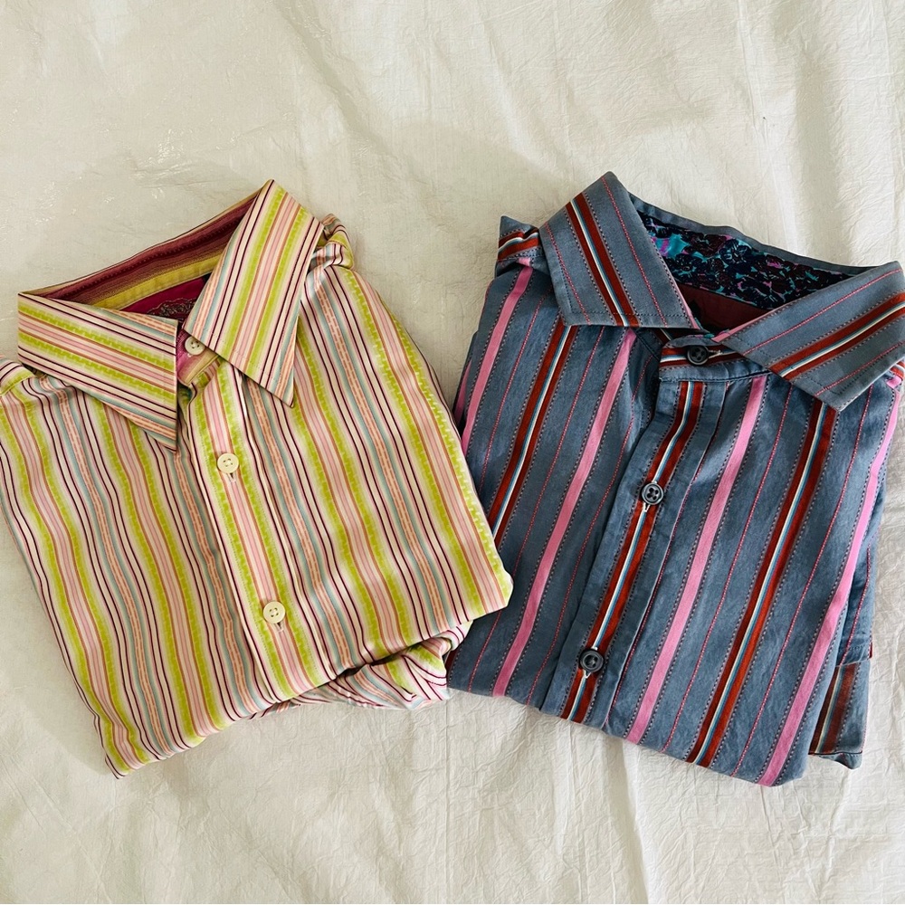 Robert Graham Lot of 2 Shirts Long Sleeve Multicolor Stripes Contrast Trim Large